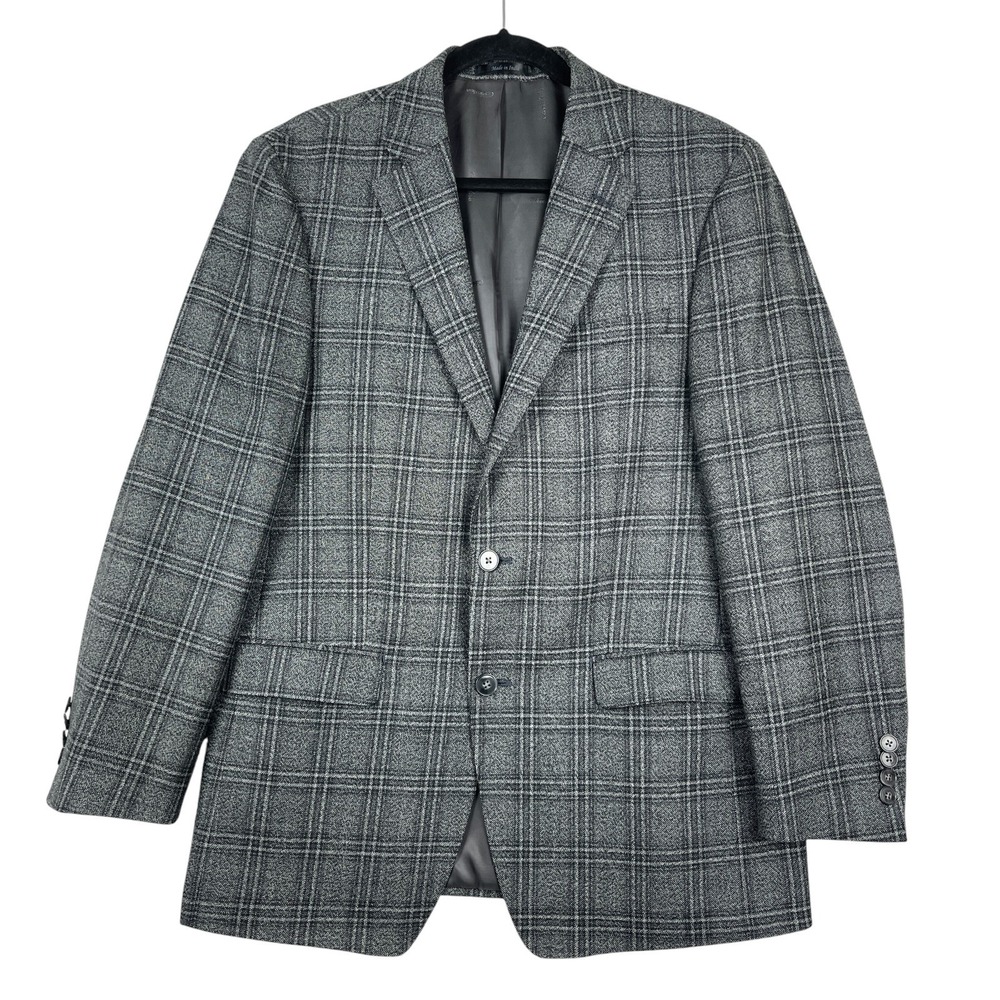 Calvin Klein Men's Blazer Sport Coat Jacket 42R Gray Plaid 100% Wool Two Button